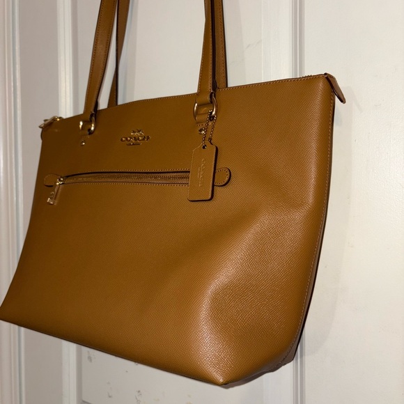 Coach City Zip Pebbled Leather Tote Bag Saddle Brown Gold Hardware - Picture 13 of 13